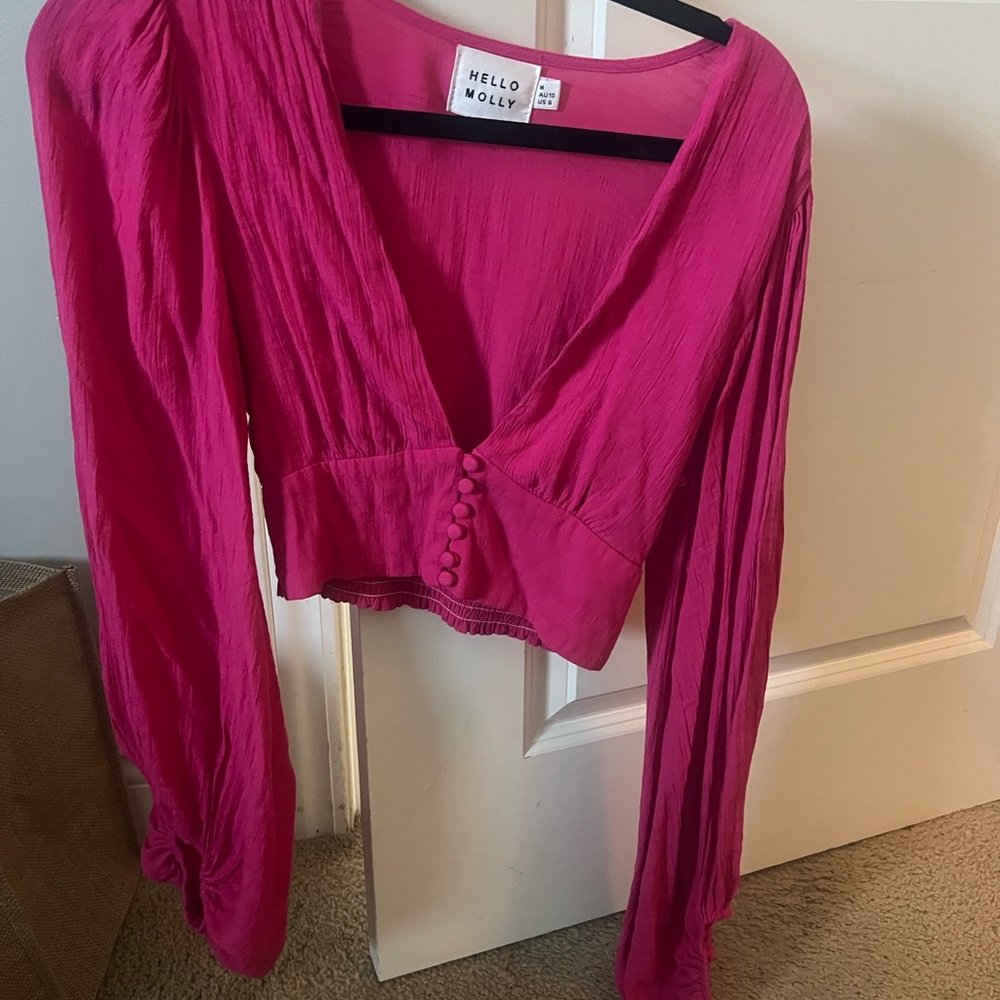 Hello Molly Pink Ruched Crop Blouse